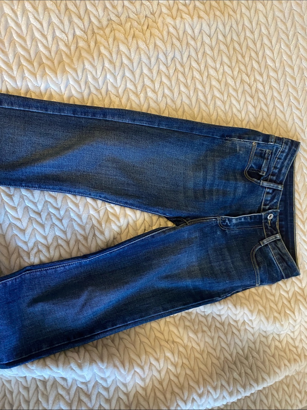 Dark Wash Denim Jeans with Gold Stitching